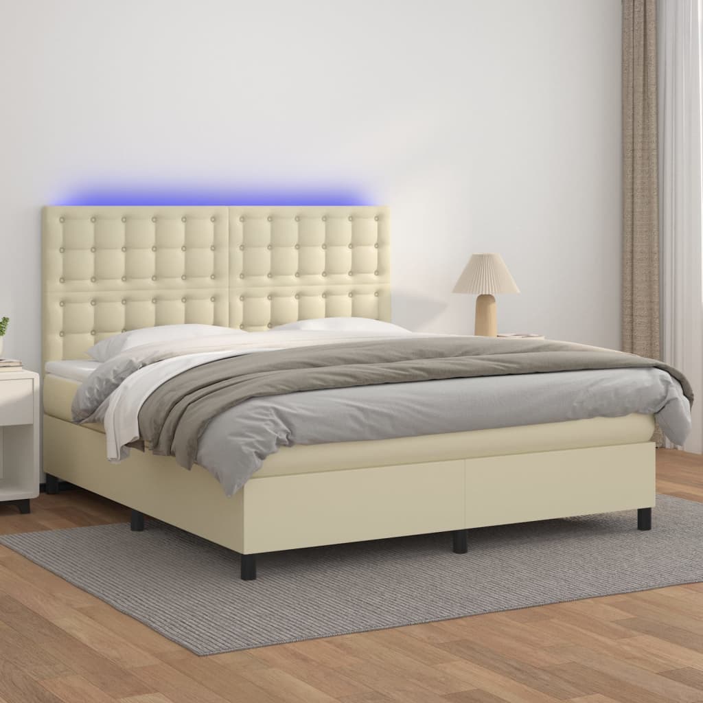 Boxspring met matras en LED kunstleer crèmekleurig 180x200 cm – afbeelding 1