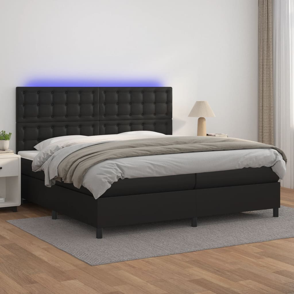 Boxspring met matras en LED kunstleer zwart 200x200 cm – afbeelding 1