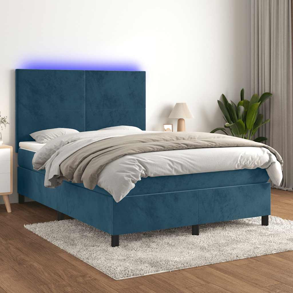 Boxspring met matras en LED fluweel donkerblauw 140x200 cm – afbeelding 1