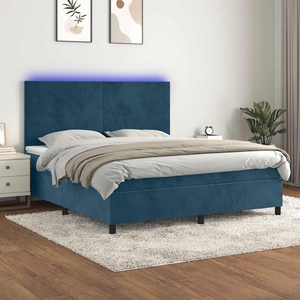 Boxspring met matras en LED fluweel donkerblauw 160x200 cm – afbeelding 1