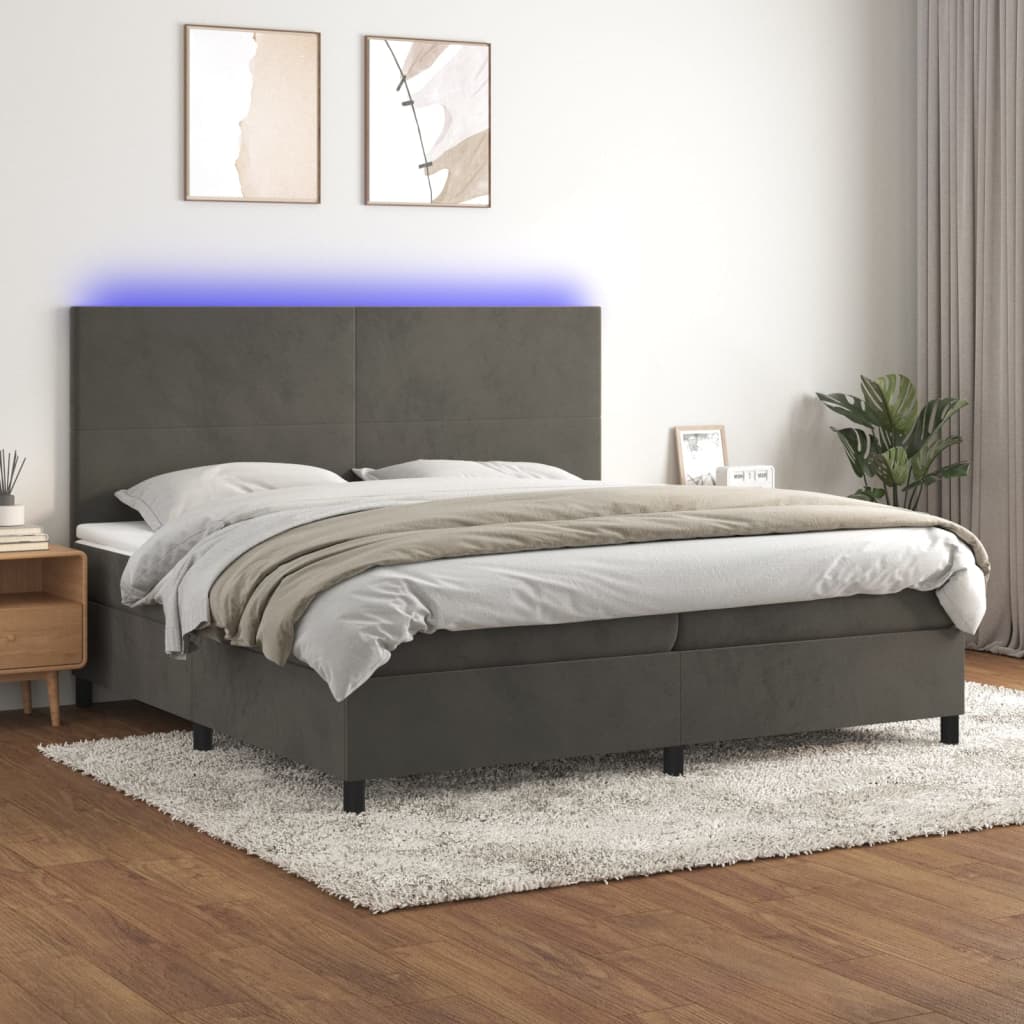 Boxspring met matras en LED fluweel donkergrijs 200x200 cm – afbeelding 1