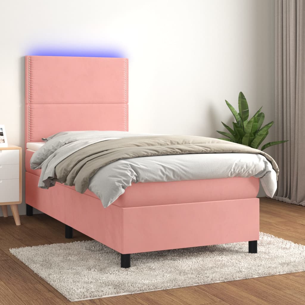 Boxspring met matras en LED fluweel roze 100x200 cm
