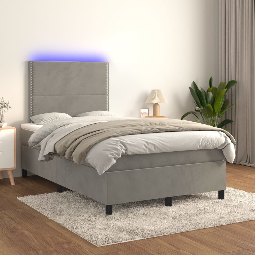Boxspring met matras en LED fluweel lichtgrijs 120x200 cm – afbeelding 1