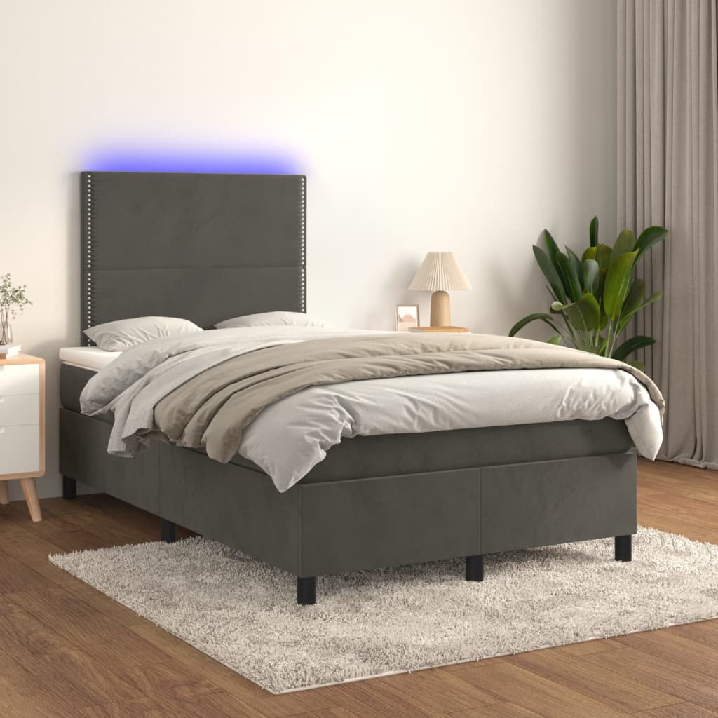 Boxspring met matras en LED fluweel donkergrijs 120x200 cm – afbeelding 1