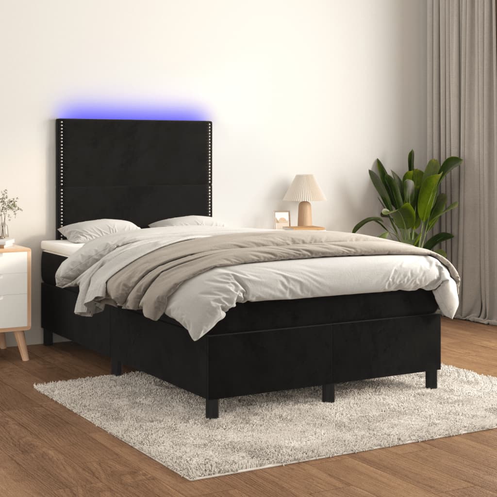 Boxspring met matras en LED fluweel zwart 120x200 cm – afbeelding 1