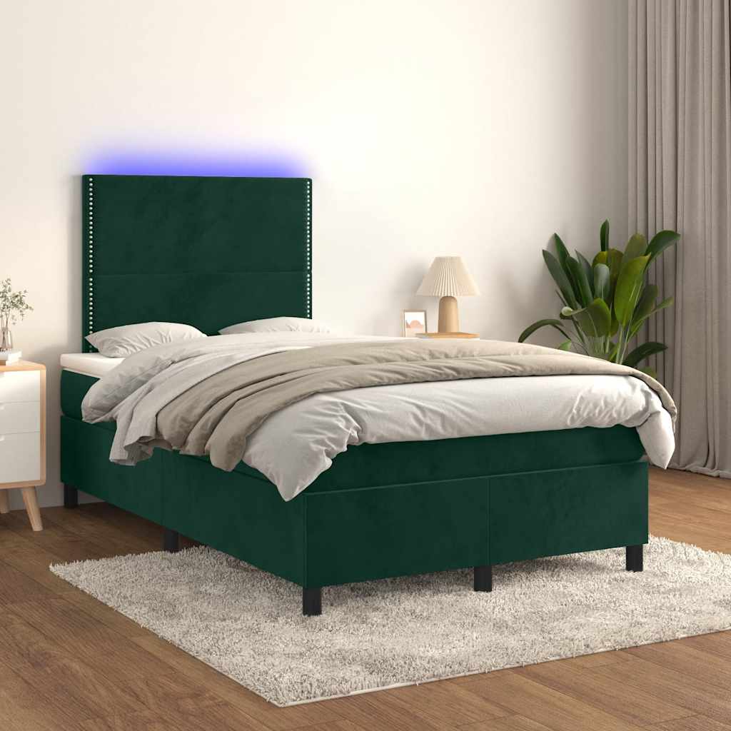 Boxspring met matras en LED fluweel donkergroen 120x200 cm – afbeelding 1