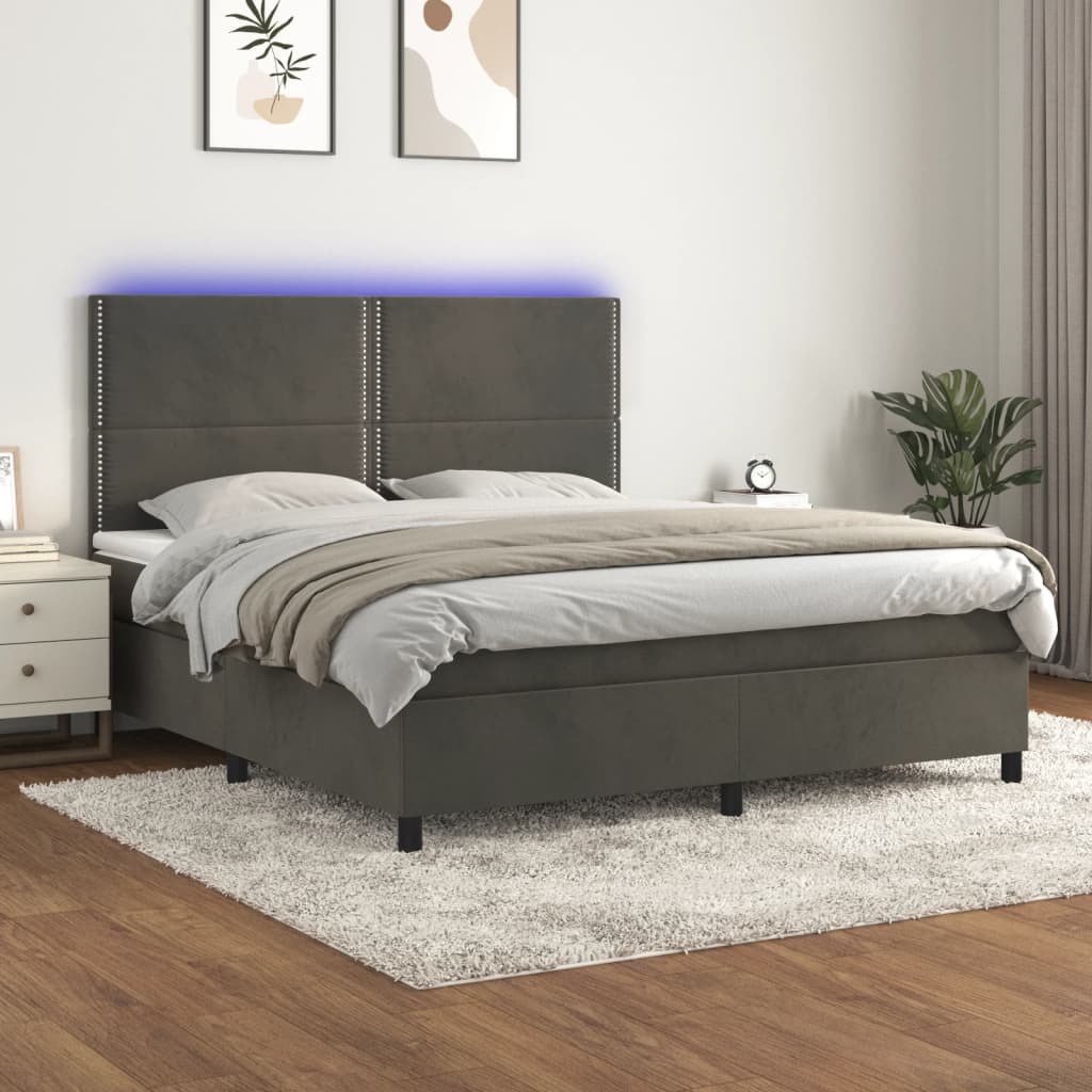 Boxspring met matras en LED fluweel donkergrijs 160x200 cm – afbeelding 1