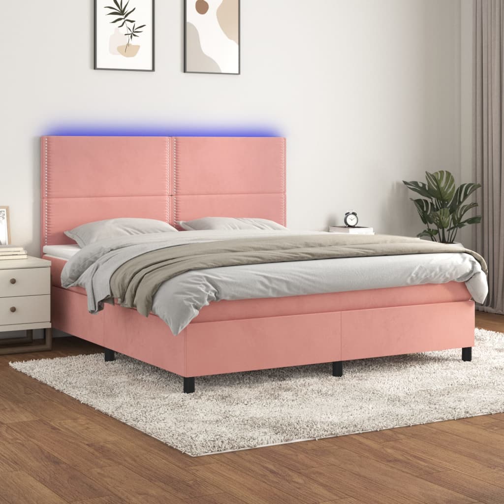 Boxspring met matras en LED fluweel roze 160x200 cm – afbeelding 1