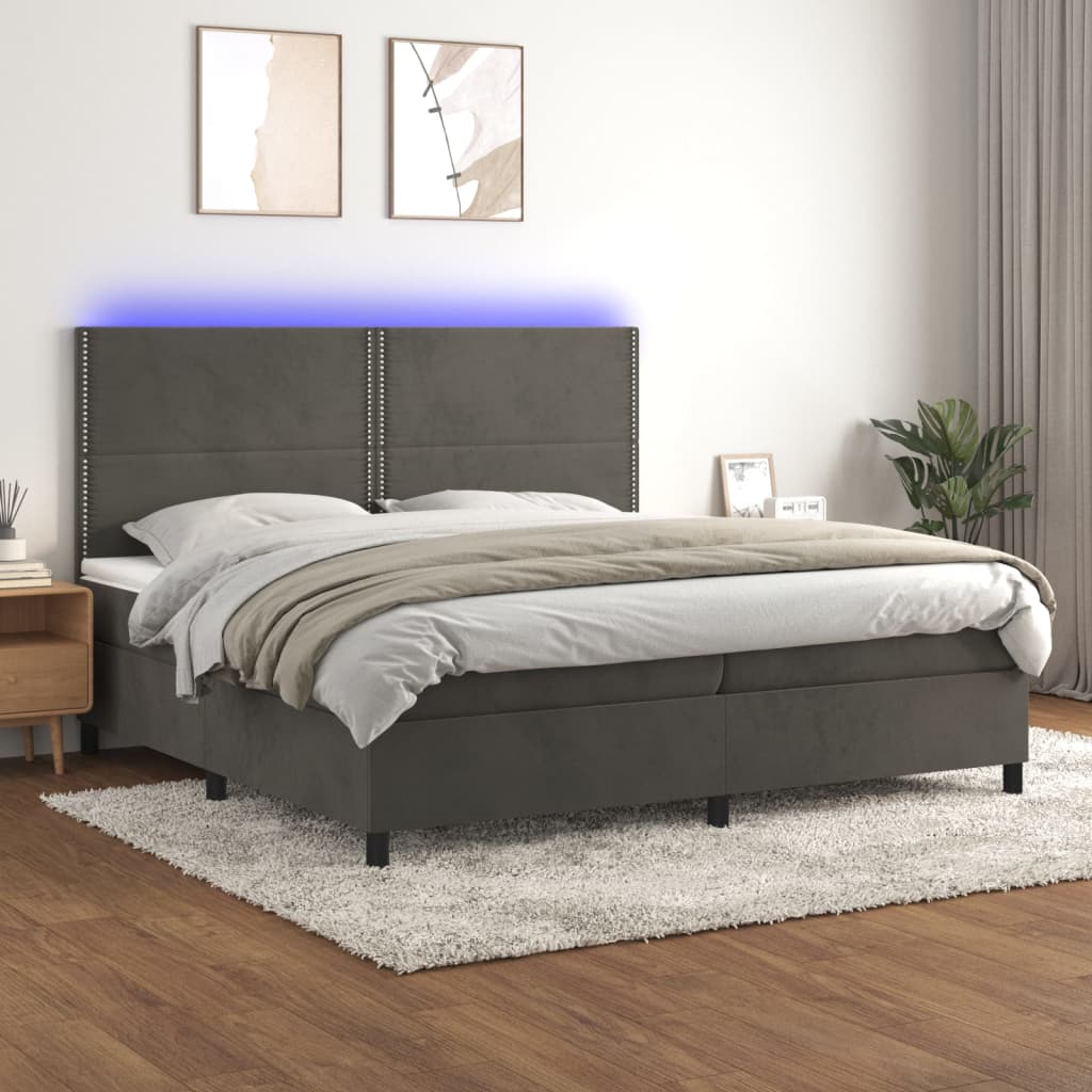 Boxspring met matras en LED fluweel donkergrijs 200x200 cm – afbeelding 1