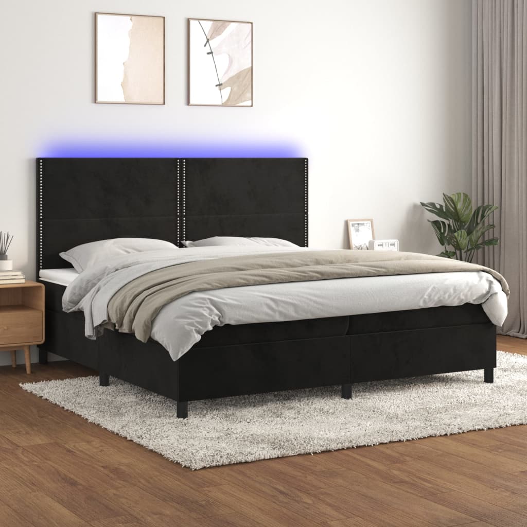 Boxspring met matras en LED fluweel zwart 200x200 cm – afbeelding 1