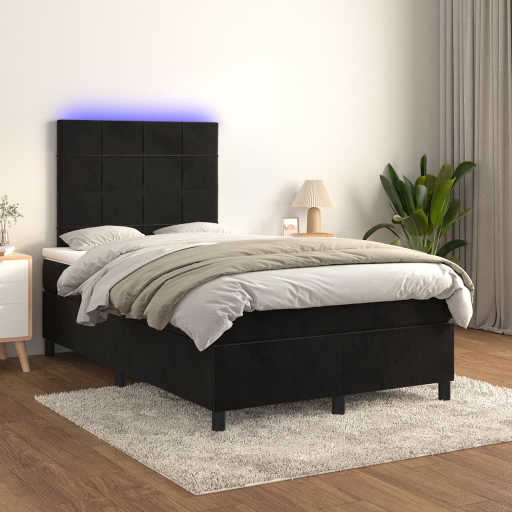 Boxspring met matras en LED fluweel zwart 120x200 cm – afbeelding 1