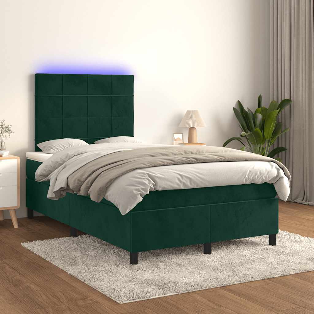 Boxspring met matras en LED fluweel donkergroen 120x200 cm – afbeelding 1