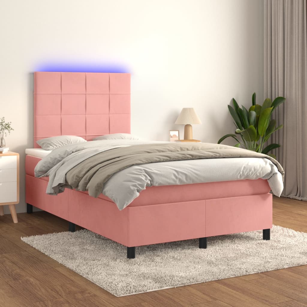 Boxspring met matras en LED fluweel roze 120x200 cm – afbeelding 1