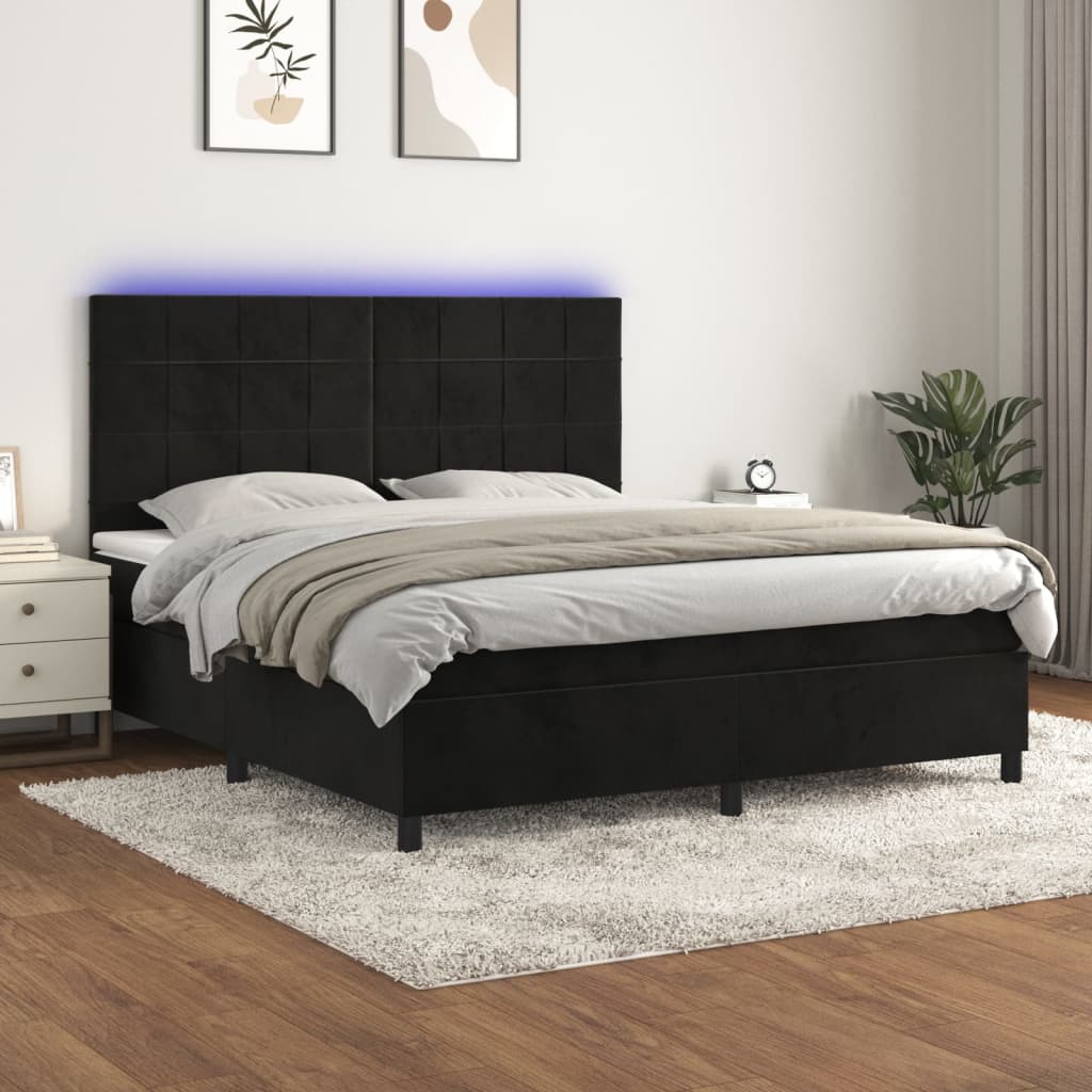 Boxspring met matras en LED fluweel zwart 160x200 cm – afbeelding 1