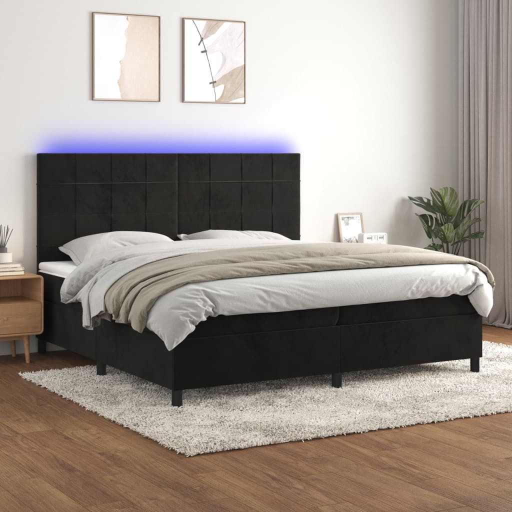 Boxspring met matras en LED fluweel zwart 200x200 cm – afbeelding 1