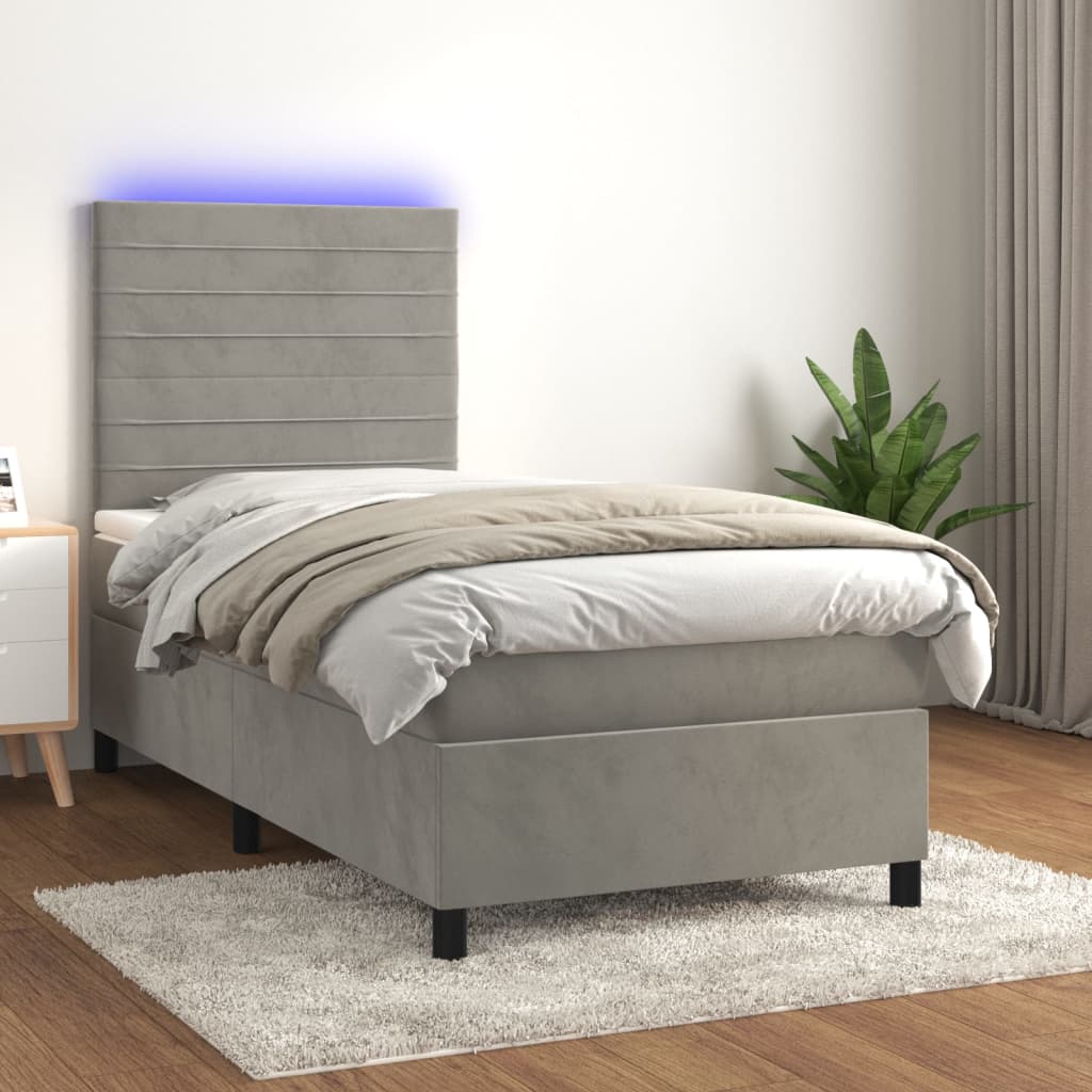 Boxspring met matras en LED fluweel lichtgrijs 80x200 cm – afbeelding 1