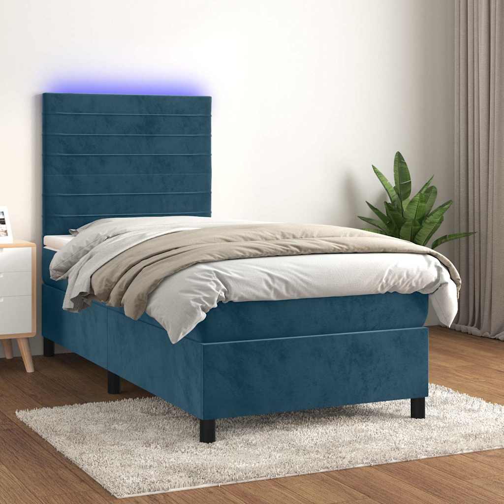 Boxspring met matras en LED fluweel donkerblauw 80x200 cm – afbeelding 1