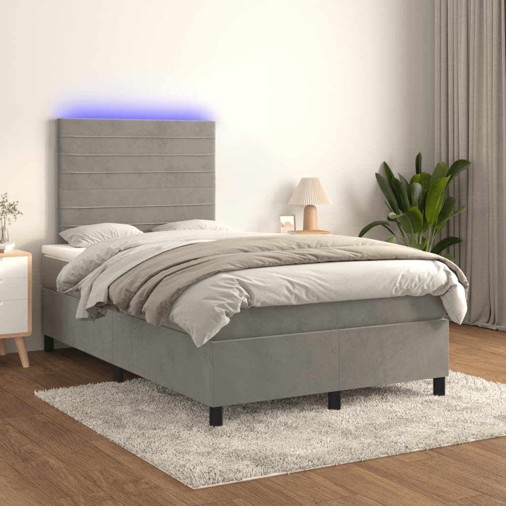 Boxspring met matras en LED fluweel lichtgrijs 120x200 cm – afbeelding 1