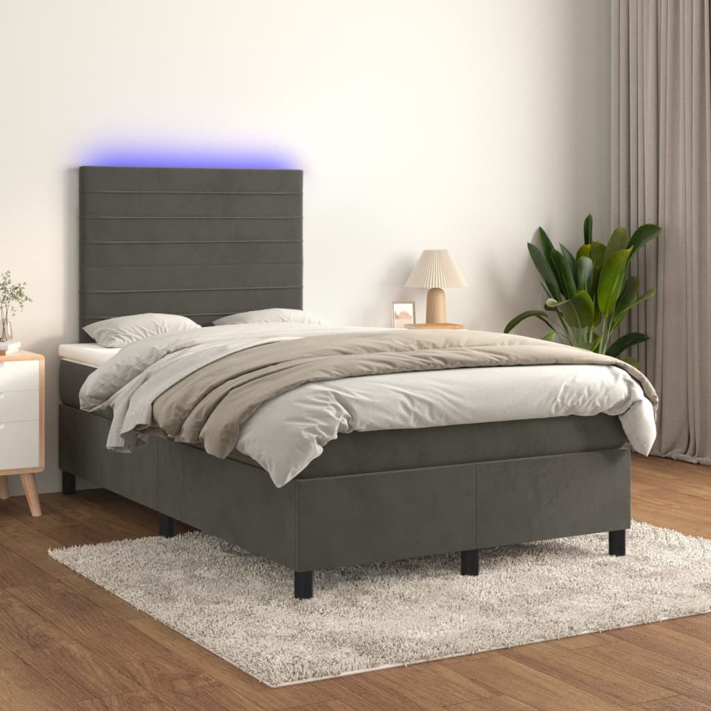 Boxspring met matras en LED fluweel donkergrijs 120x200 cm – afbeelding 1