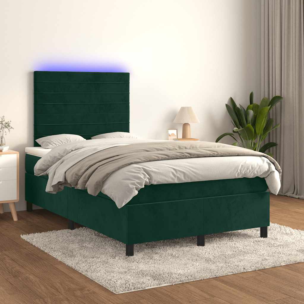 Boxspring met matras en LED fluweel donkergroen 120x200 cm – afbeelding 1