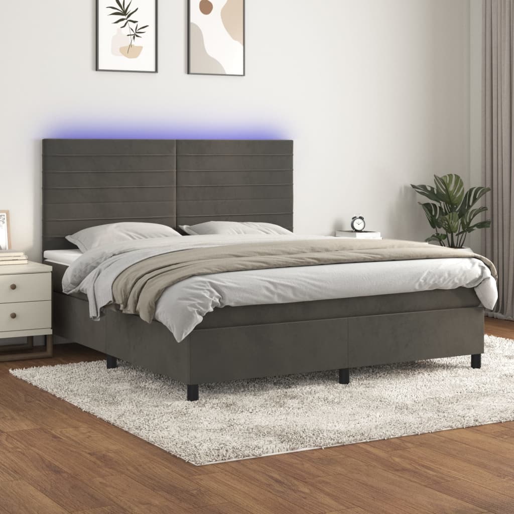 Boxspring met matras en LED fluweel donkergrijs 160x200 cm – afbeelding 1