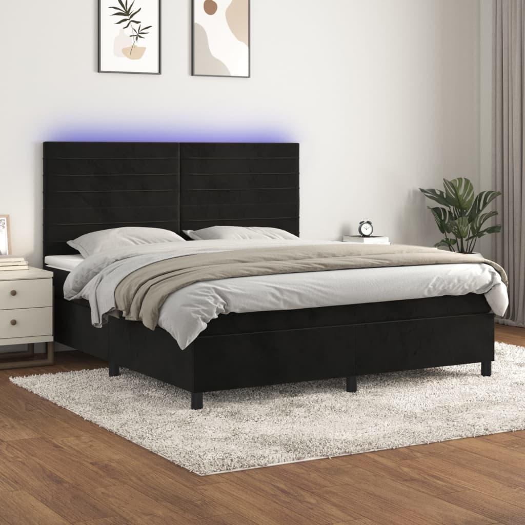 Boxspring met matras en LED fluweel zwart 160x200 cm – afbeelding 1