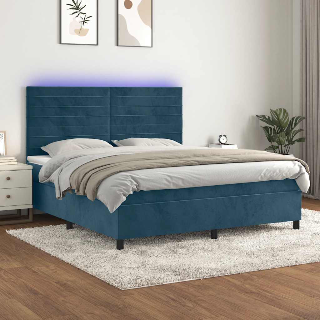 Boxspring met matras en LED fluweel donkerblauw 160x200 cm – afbeelding 1