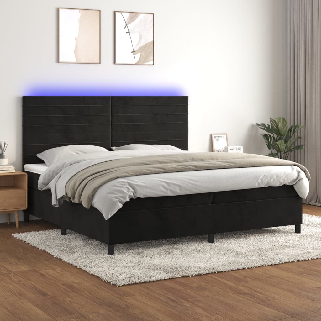 Boxspring met matras en LED fluweel zwart 200x200 cm – afbeelding 1