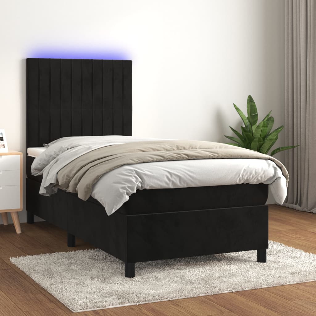 Boxspring met matras en LED fluweel zwart 100x200 cm – afbeelding 1