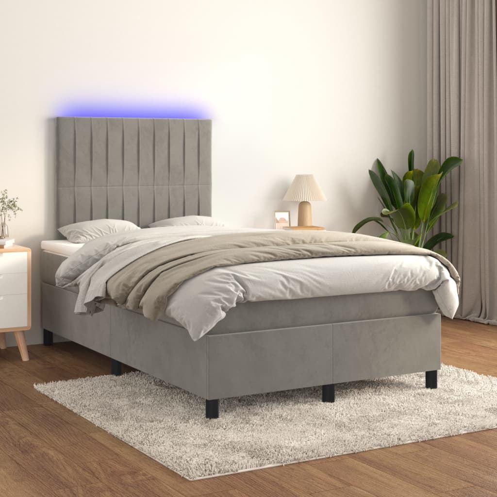 Boxspring met matras en LED fluweel lichtgrijs 120x200 cm – afbeelding 1