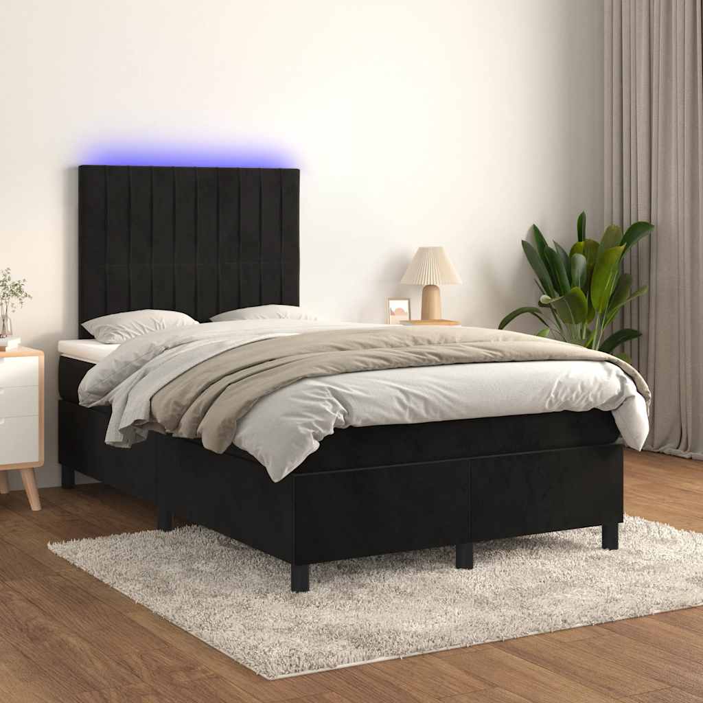 Boxspring met matras en LED fluweel zwart 120x200 cm – afbeelding 1