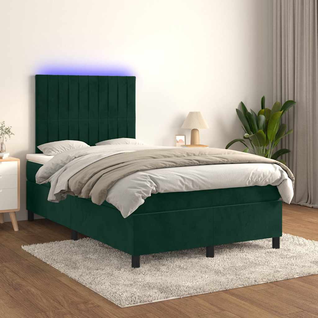 Boxspring met matras en LED fluweel donkergroen 120x200 cm – afbeelding 1