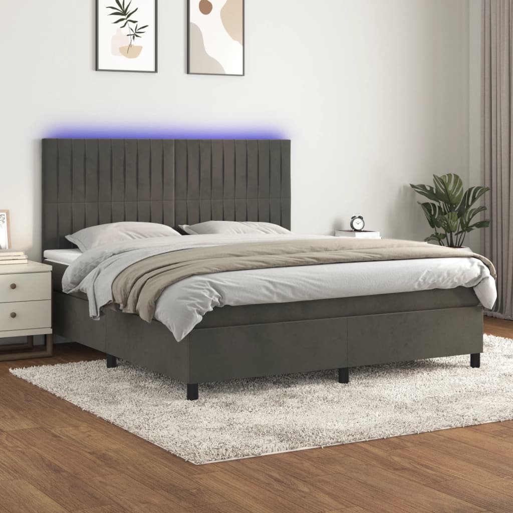 Boxspring met matras en LED fluweel donkergrijs 160x200 cm – afbeelding 1