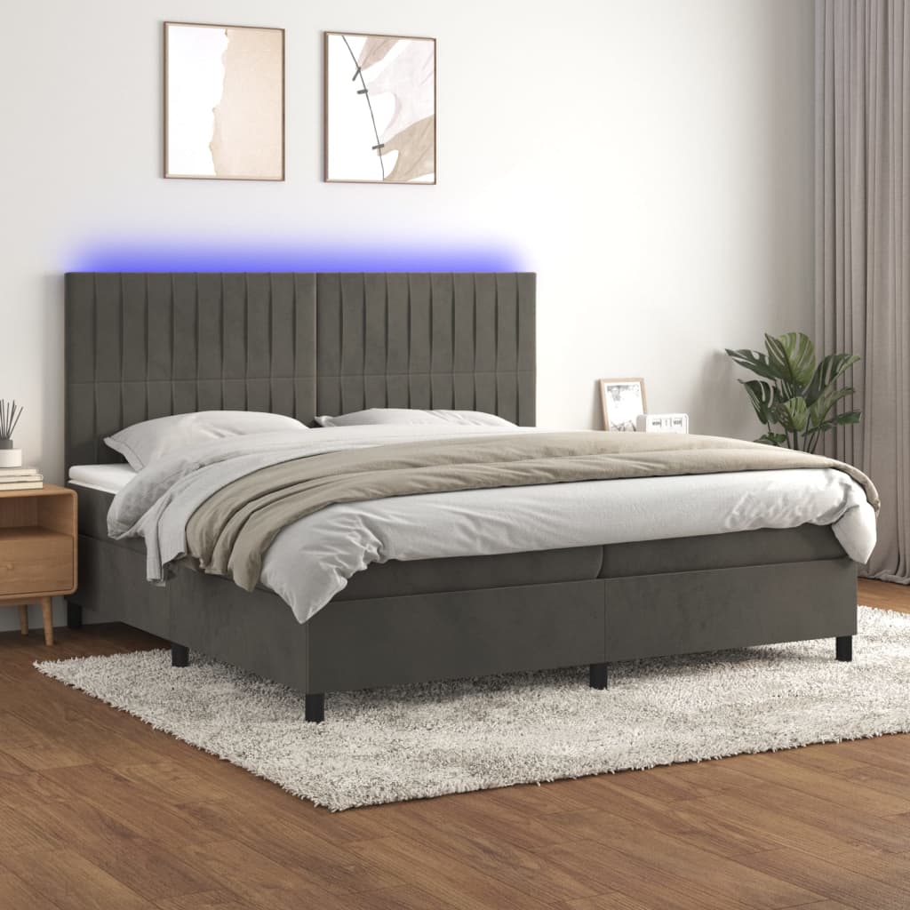 Boxspring met matras en LED fluweel donkergrijs 200x200 cm – afbeelding 1