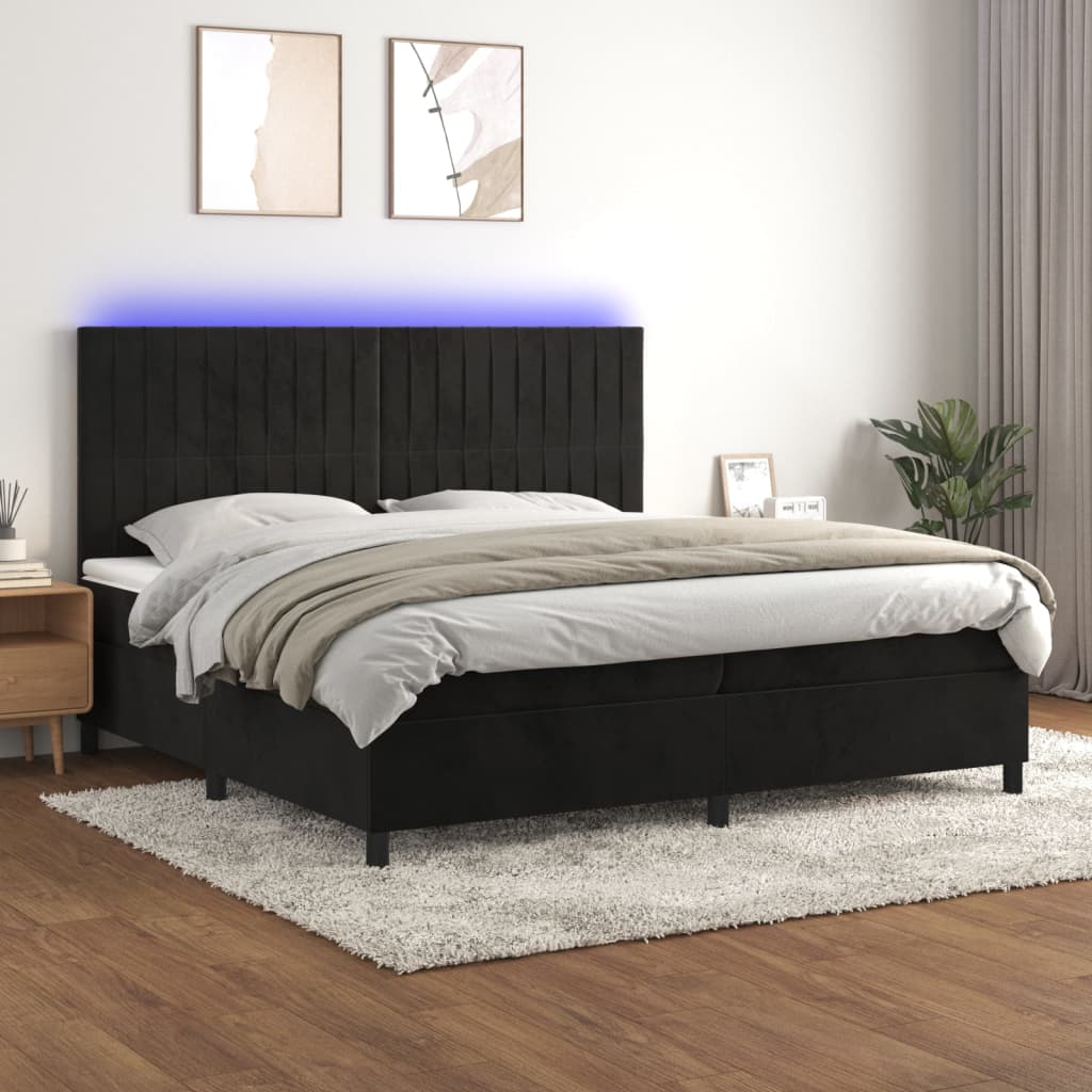 Boxspring met matras en LED fluweel zwart 200x200 cm – afbeelding 1