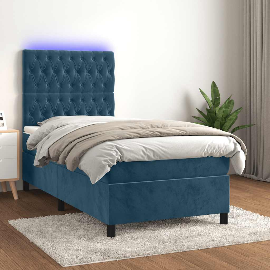 Boxspring met matras en LED fluweel donkerblauw 80x200 cm