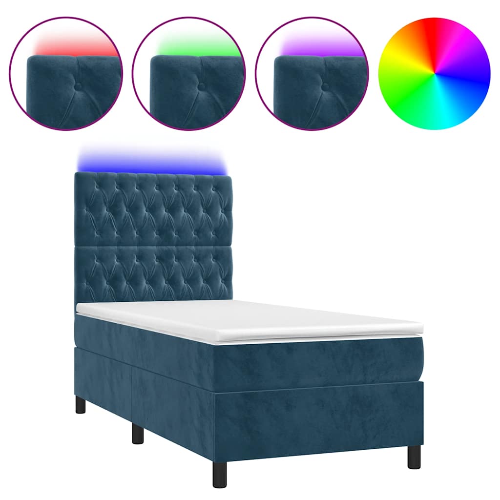 Boxspring met matras en LED fluweel donkerblauw 90x190 cm – afbeelding 2