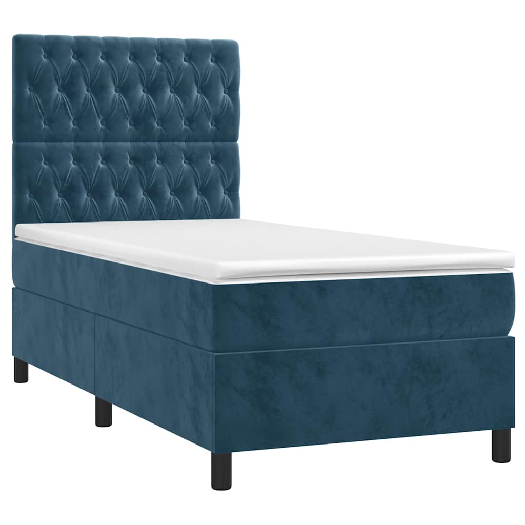 Boxspring met matras en LED fluweel donkerblauw 90x190 cm – afbeelding 3