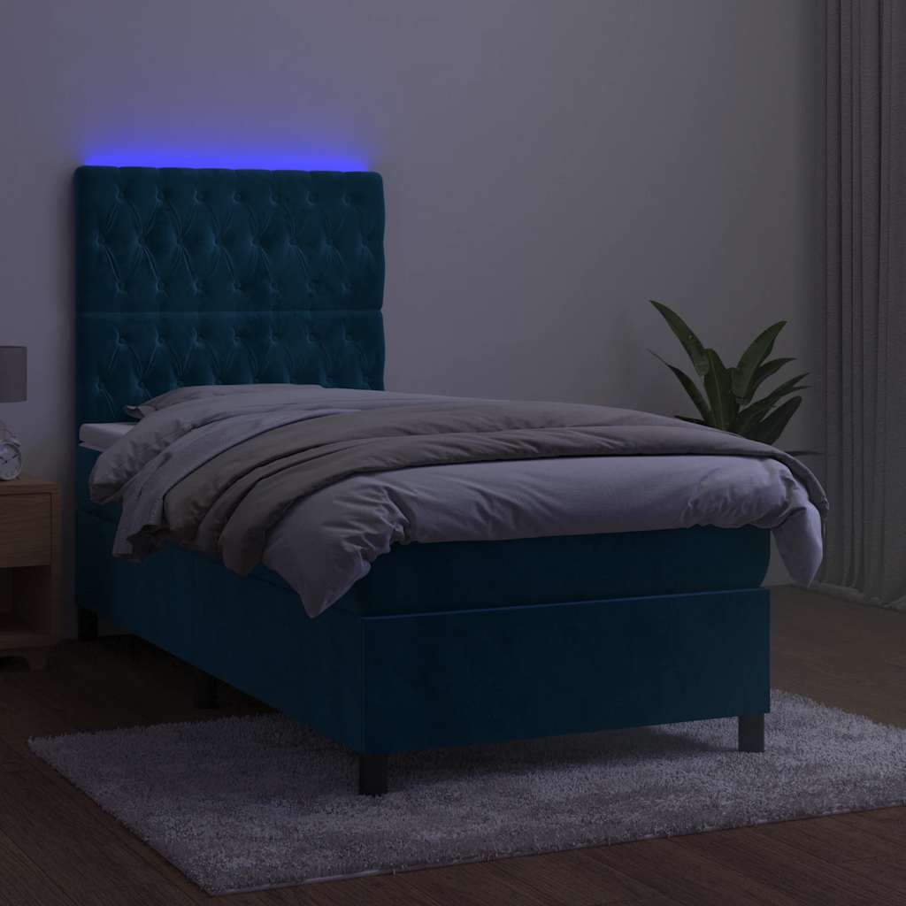 Boxspring met matras en LED fluweel donkerblauw 90x190 cm – afbeelding 4