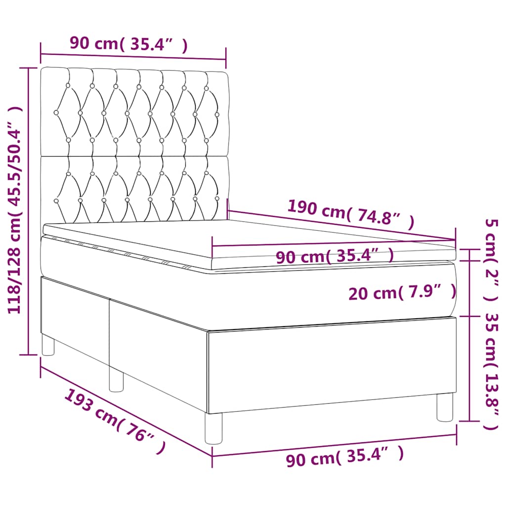 Boxspring met matras en LED fluweel donkerblauw 90x190 cm – afbeelding 9