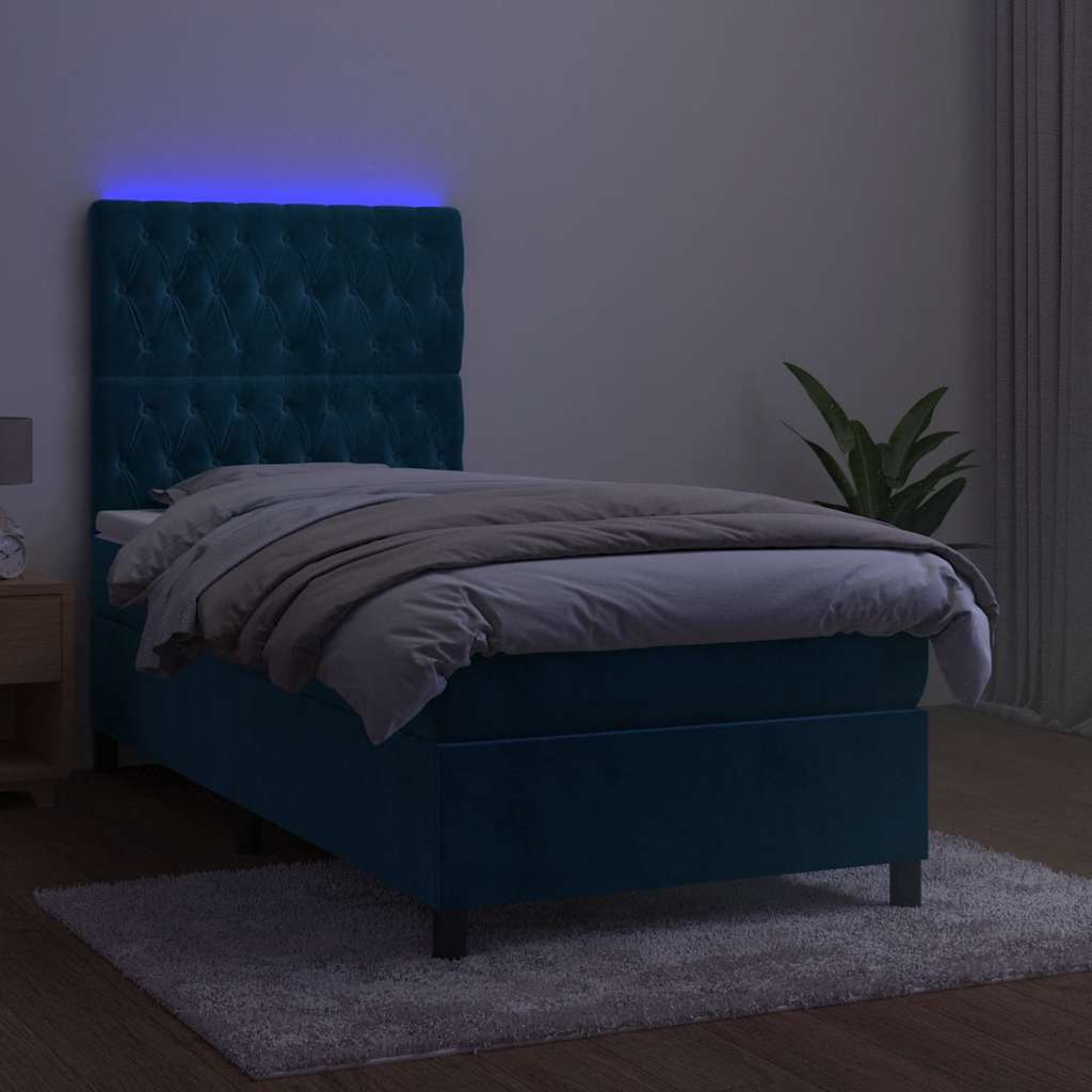 Boxspring met matras en LED fluweel donkerblauw 90x200 cm – afbeelding 4
