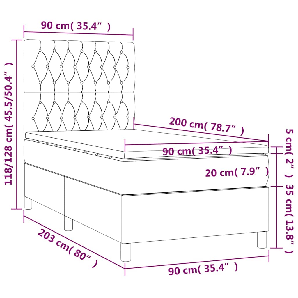 Boxspring met matras en LED fluweel donkerblauw 90x200 cm – afbeelding 9