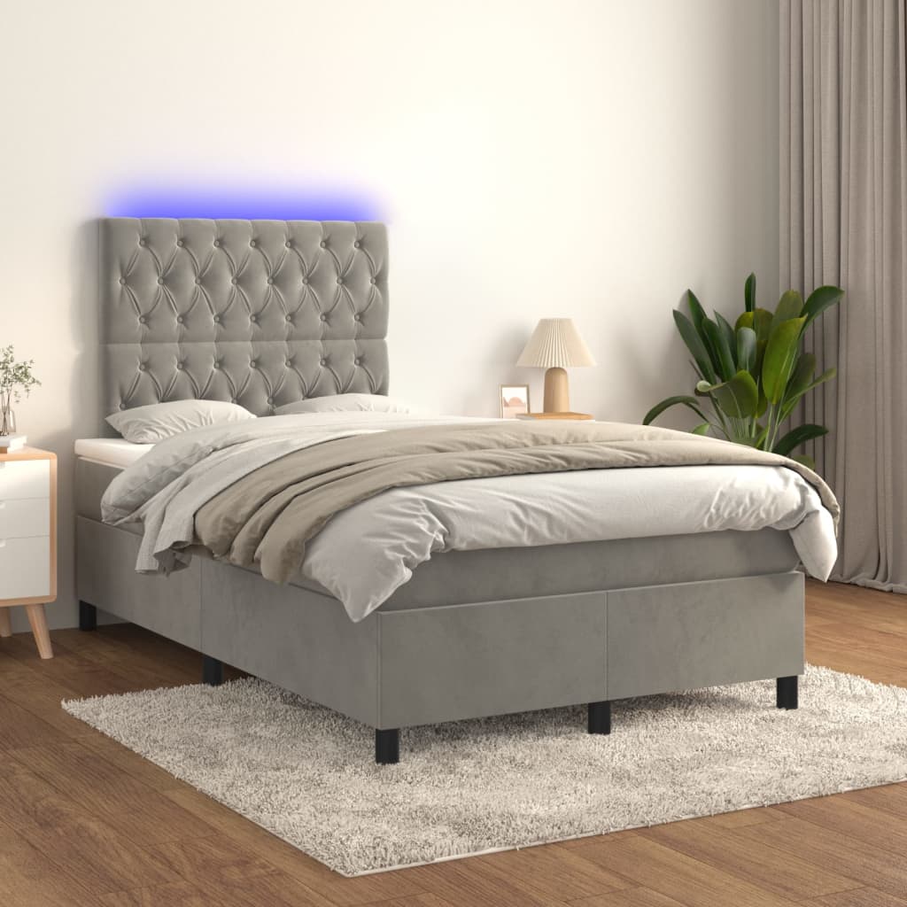 Boxspring met matras en LED fluweel lichtgrijs 120x200 cm – afbeelding 1