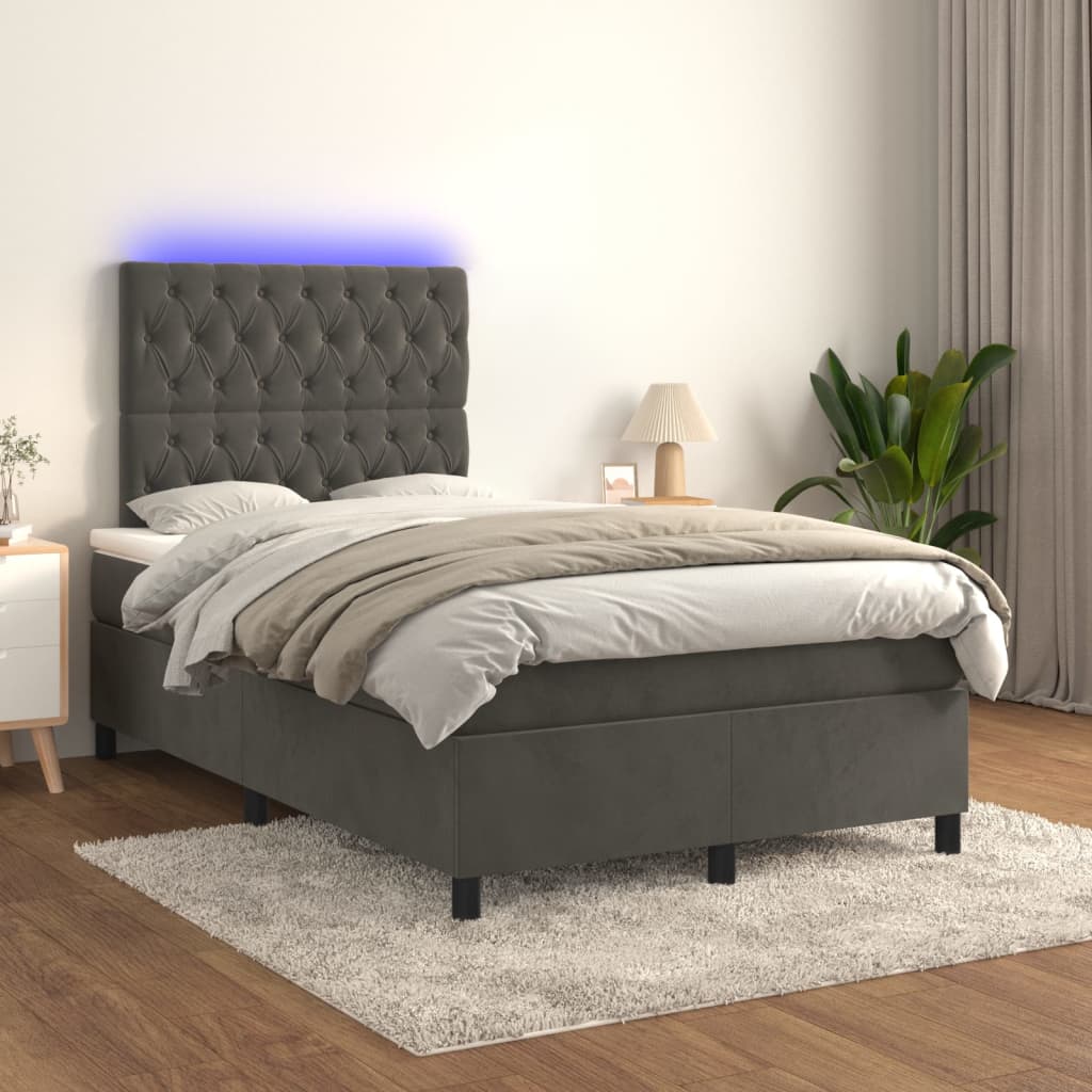 Boxspring met matras en LED fluweel donkergrijs 120x200 cm – afbeelding 1