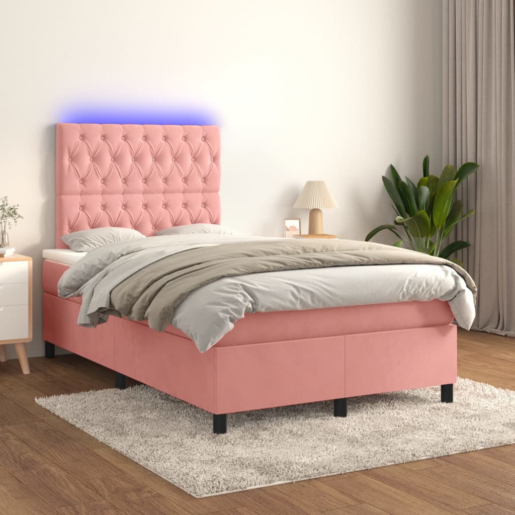 Boxspring met matras en LED fluweel roze 120x200 cm – afbeelding 1