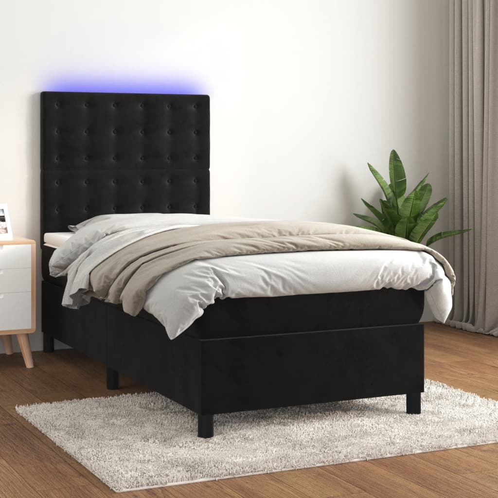 Boxspring met matras en LED fluweel zwart 90x200 cm – afbeelding 1