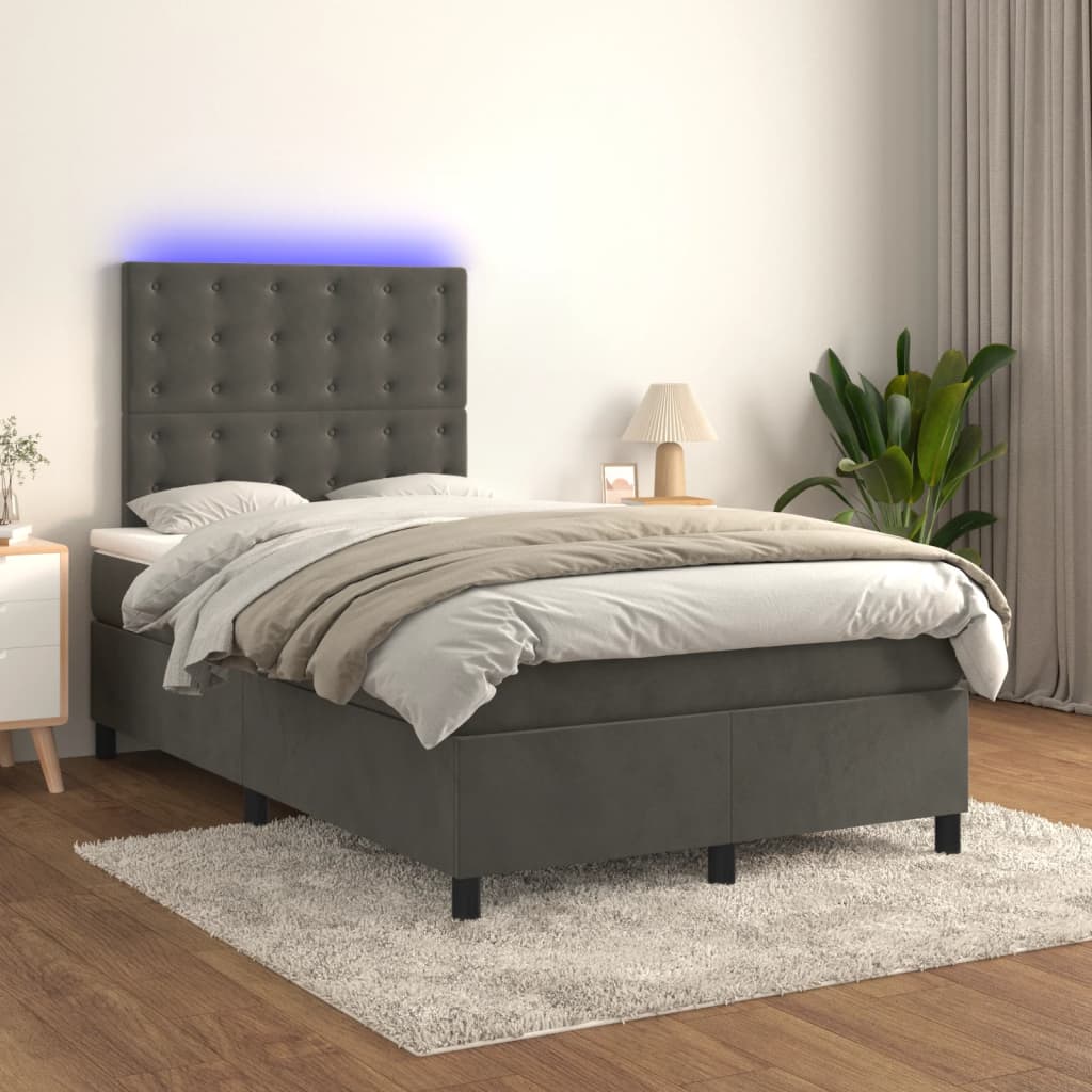 Boxspring met matras en LED fluweel donkergrijs 120x200 cm – afbeelding 1