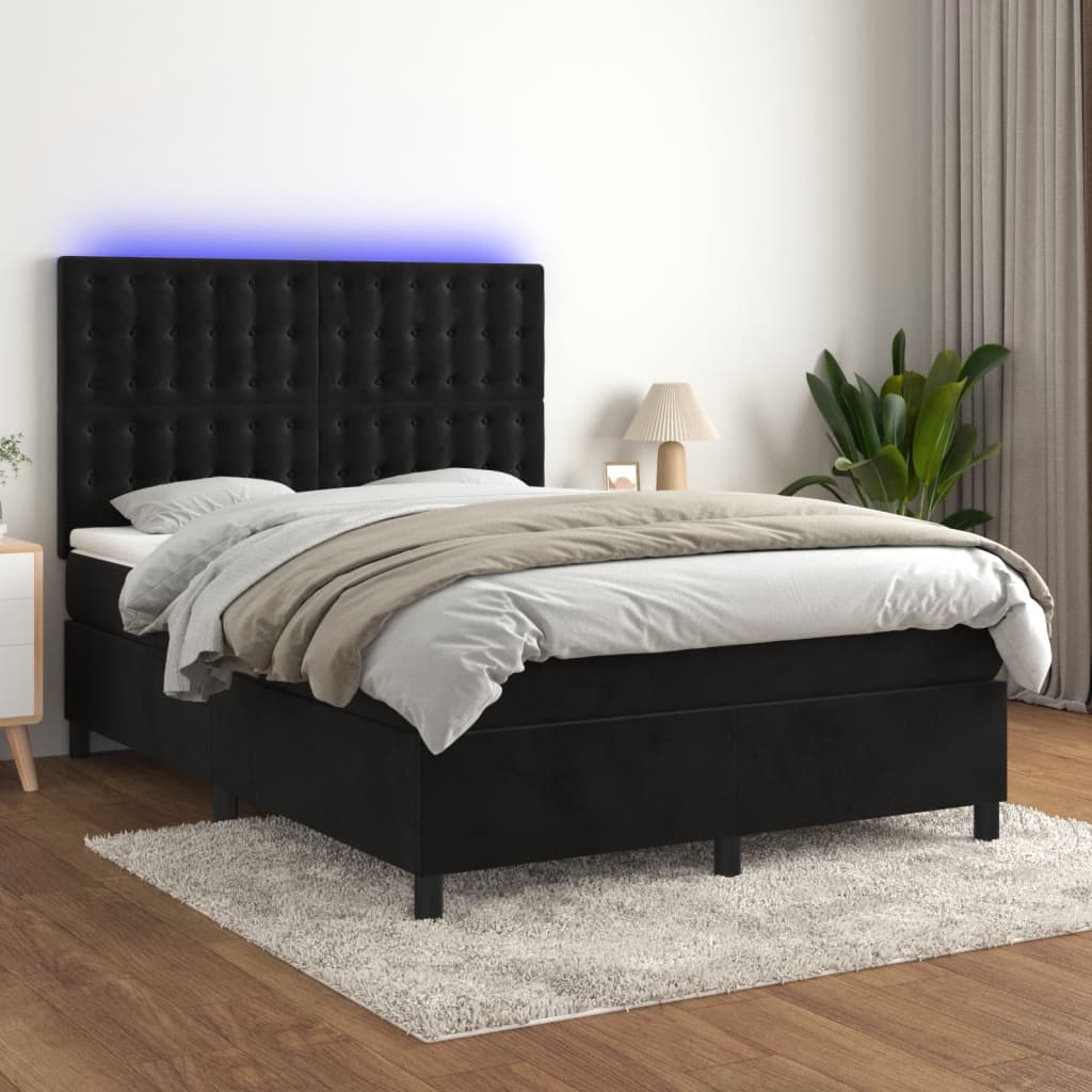 Boxspring met matras en LED fluweel zwart 140x190 cm – afbeelding 1