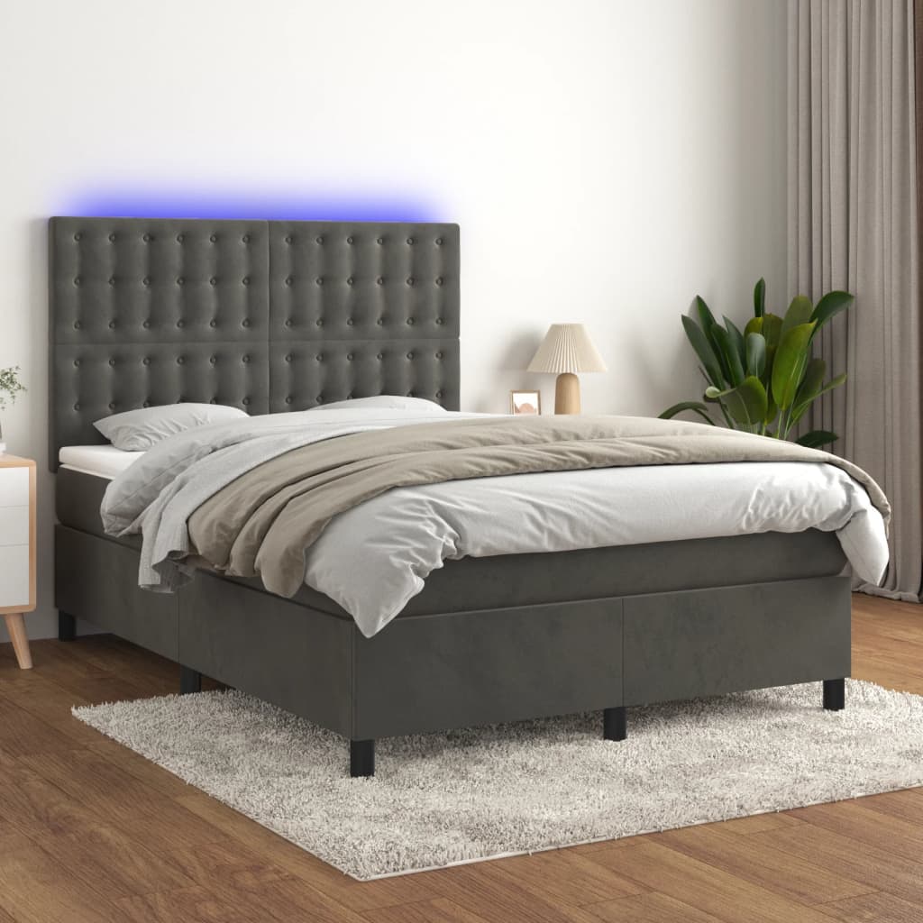 Boxspring met matras en LED fluweel donkergrijs 140x200 cm – afbeelding 1