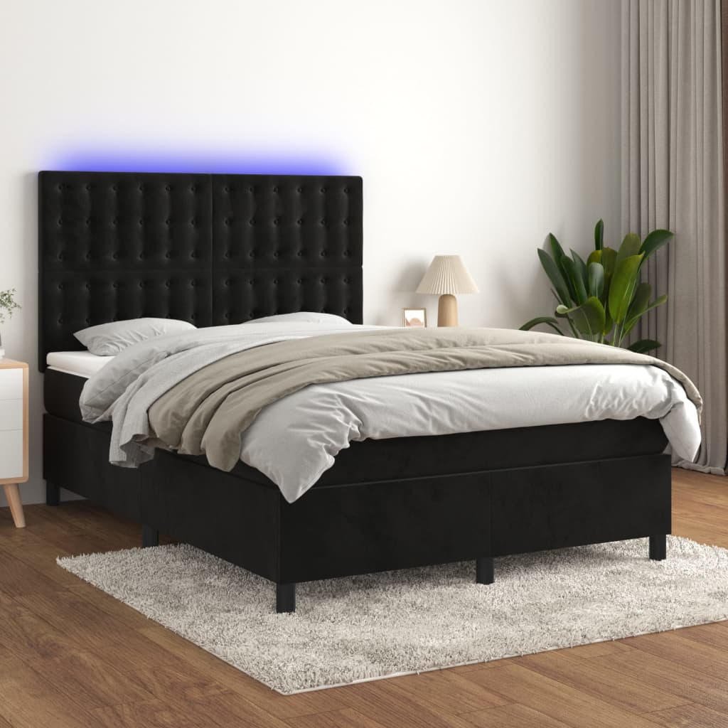Boxspring met matras en LED fluweel zwart 140x200 cm – afbeelding 1